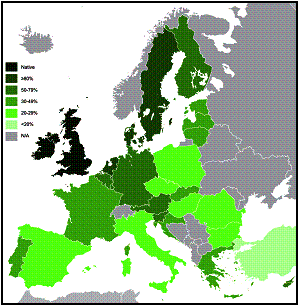 ZeroJudge A135: Language Detection
英語人口於歐洲各國密度